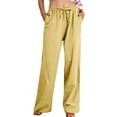 thumbnail image 3 of SROBPTY Womens Pants Plus Size, Summer Pants for Women, Women's Casual Trousers Solid Drawstring Waist Long Pants with Pocket Yellow M, 3 of 5