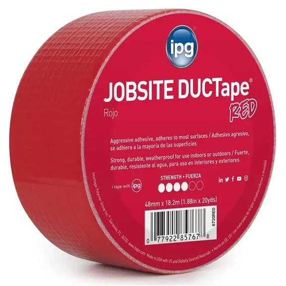 Unbranded Duct Tape Red - Polyethylene-Coated Cloth Backing - 1 Roll, 20 yd, 1.88 in