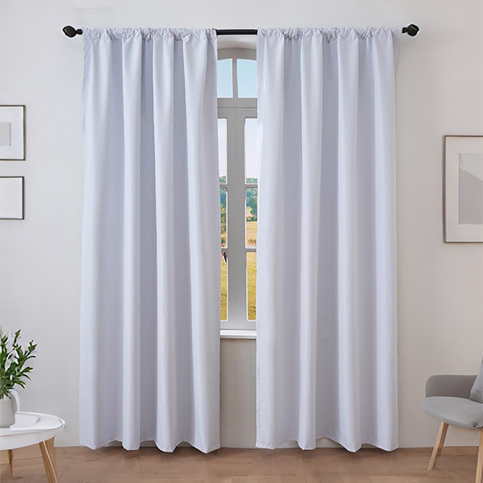 Linen Blackout Curtains 86 Inch Long 2 Panel Set Back Tab Thermal Insulated Light Blocking Curtain for Living Room Black Out Drapes for Bedroom Neutral Rustic Farmhouse 53x86 Length Green