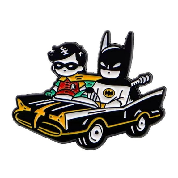 Batman and Robin in Batmobile 1.25 inch Wide Metal Enamel Pin