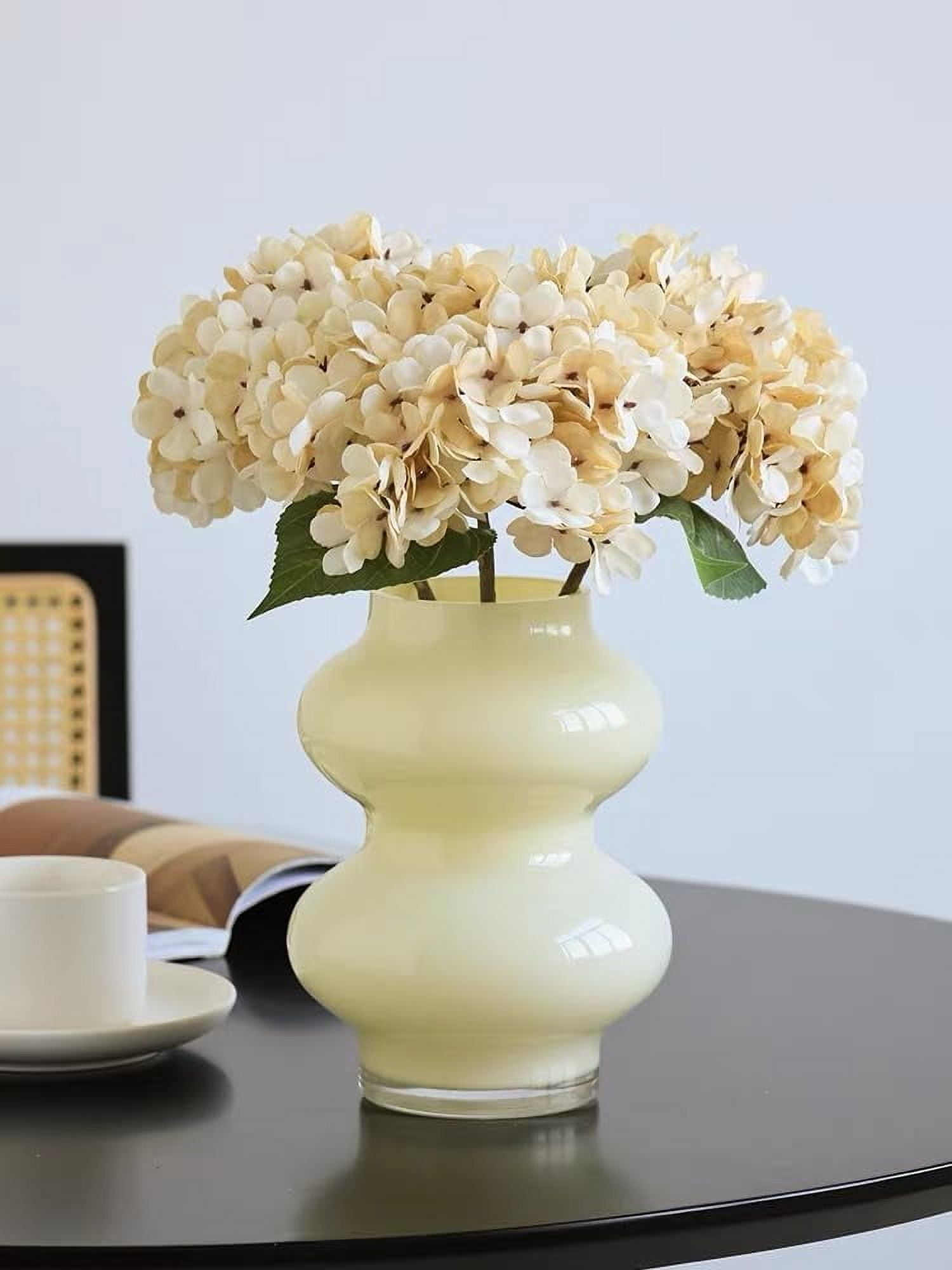 Cabin 6pcs Fake White Flowers Artificial Silk Hydrangea Flowers Bouquets Faux Hydrangea Stems(White)