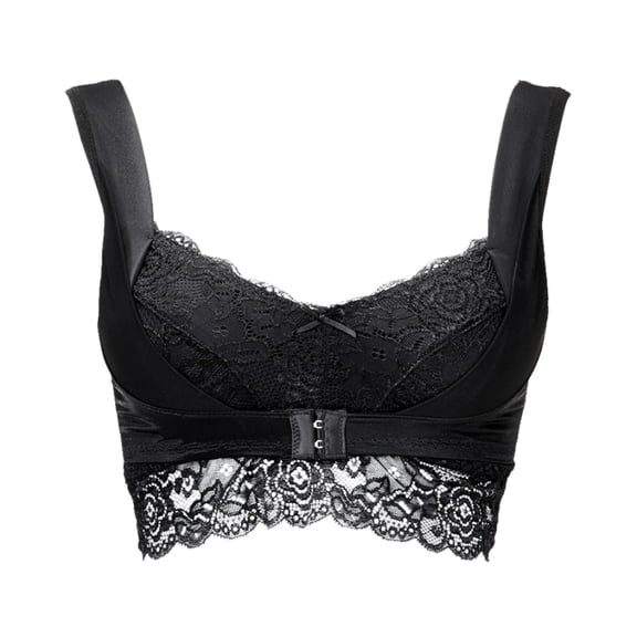 Koadzawe Women's Lace Longline Bra, Front Closure Wireless Full Coverage Bralette with Wide Straps, Supportive Bust Shaping and Scalloped Underband for Everyday Comfort Black M