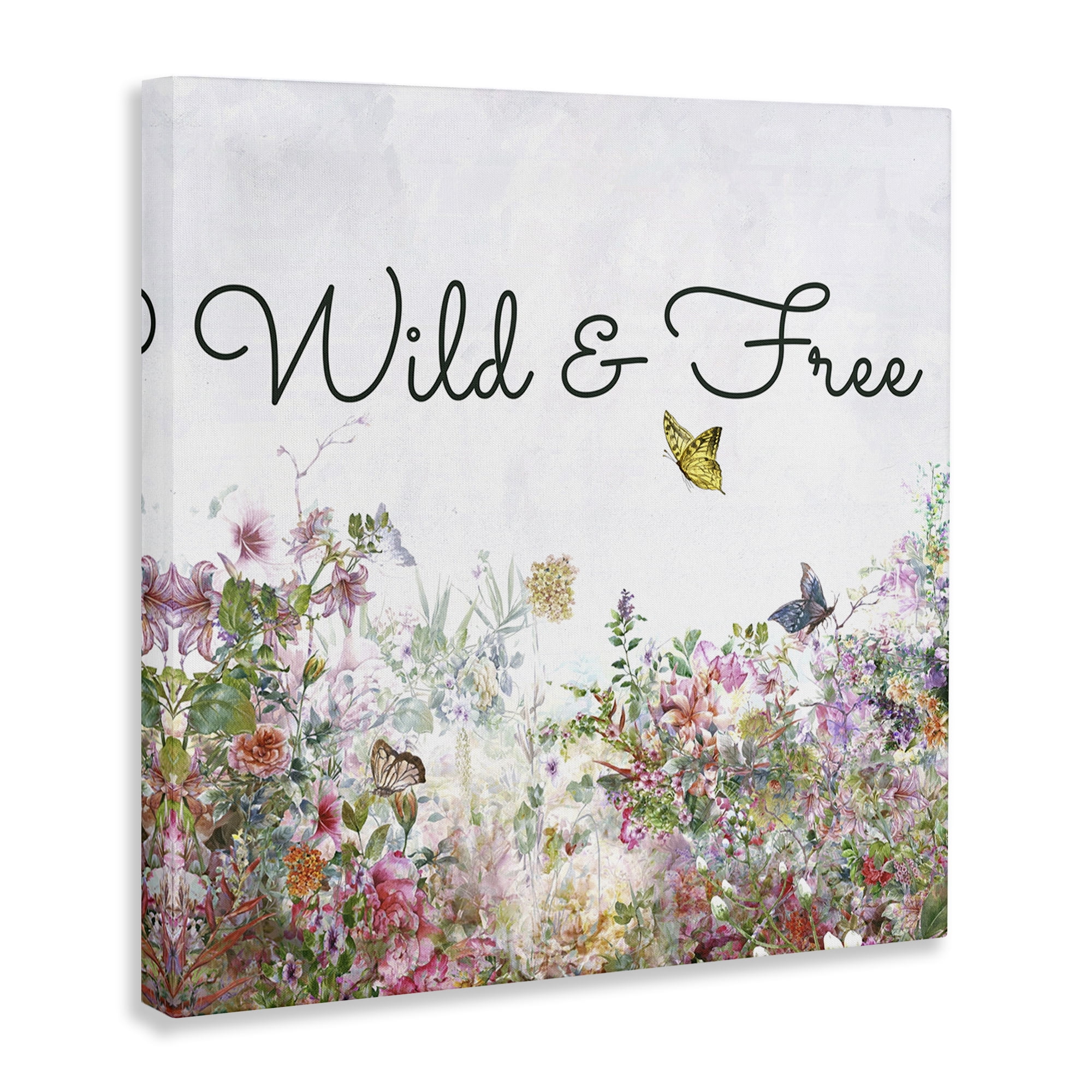 Stupell Industries Wild & Free Butterflies Landscape & Nature Painting Wrapped Canvas Art Print Wall Art, 17 x 17