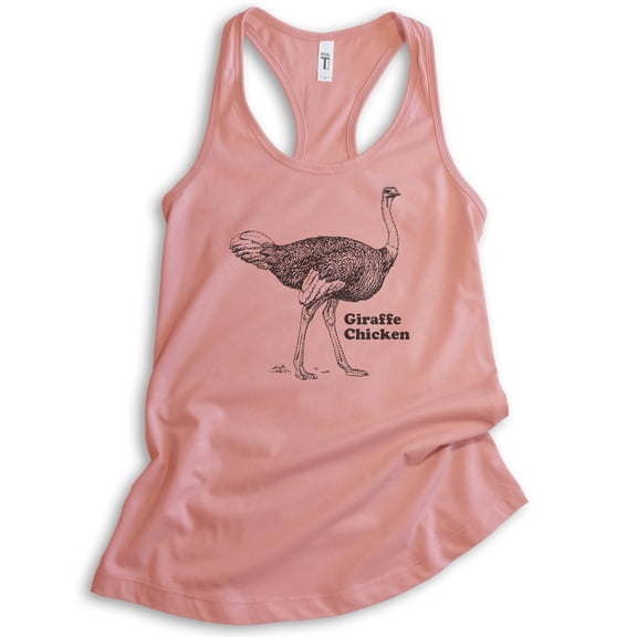 Giraffe Chicken Ostrich Tank Top, Ladies Racerback Tank Top, Ostrich Tank, Funny Farmer Farm Animal Tank, Desert Pink, XX-Large