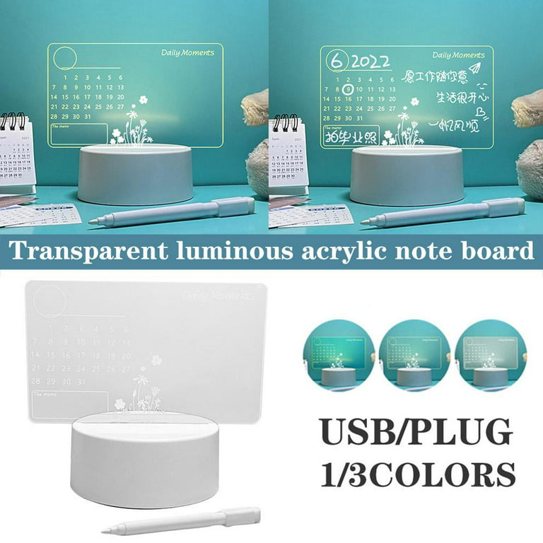 Dengmore Acrylic Dry Erase Board with Light Acrylic Whiteboard with Stand  for Desk, Acrylic Memo Tablet with Markers for Office Home School, Warm  Light 