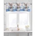 thumbnail image 2 of Easter Rabbit Linen Curtain Valance for Bedroom/Bathroom/Kitchen/Office/Living/Dining Room Windows, Blue Flower Grey White Stripes Retro Lattice Rod Pocket Topper Decorative Cafe Drapes Panel 42"x18", 2 of 6