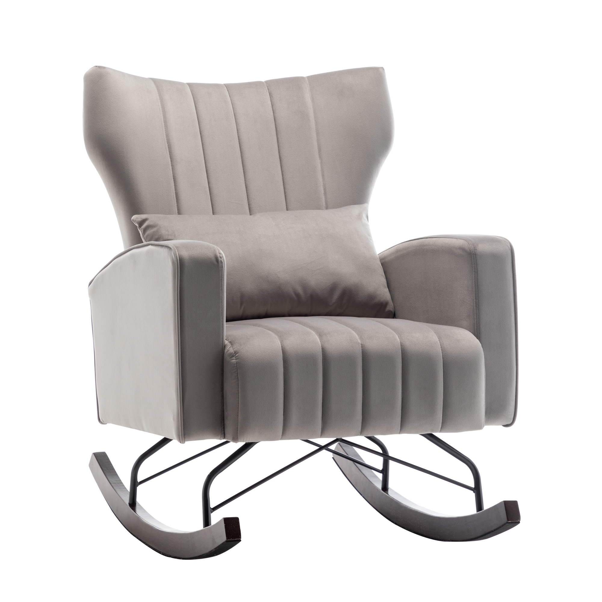 Modern Velvet Nursery Rocking Chair with Lumbar Pillow Upholstered