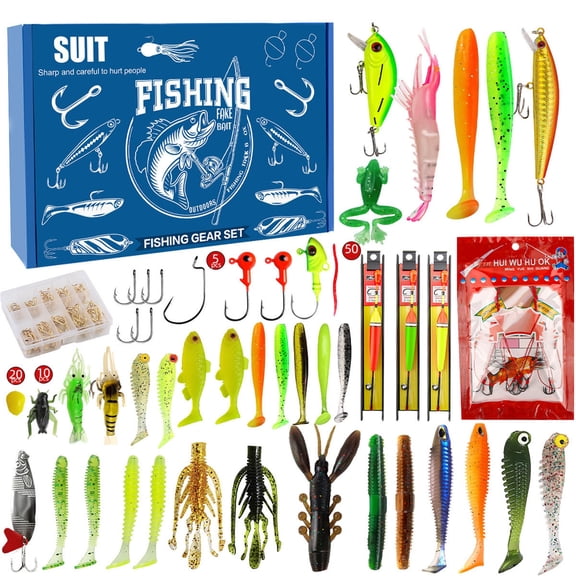 QLUEWX 2026 Christmas Fishing Advent Calendar, 24 Days Holiday Countdown Fishing Tackle Blind Box, Mixed Hard & Soft Bionic Lures, Xmas Surprise Gift for Anglers Freshwater Saltwater Fishing
