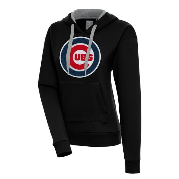 Women's Antigua  Black Chicago Cubs Victory Pullover Hoodie