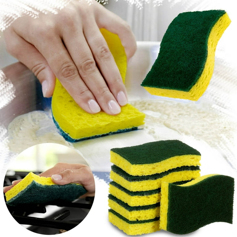 Dish Sponge for Kitchen, Dual Sided Scrub Sponge Heavy Duty, Non-Scratch  Sponges Perfect for Kitchen Dishwashing and Household Cleaning, Highly
