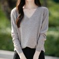 thumbnail image 4 of Fmbrln Womens Solid Basic Knitted Sweaters Fall Winter Fashion Long Sleeve V Neck Sweaters Tops Casual Loose Comfy Pullover Sweaters Gray L, 4 of 5