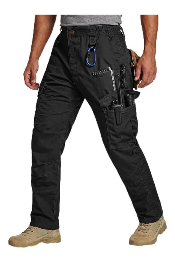 Men's Pants Ripstop Cargo Pants Hiking Work Pants Black 34x30