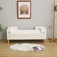 thumbnail image 3 of 65" Storage Ottoman Bench, End of Bed Bench with Armrests, Backrests and Two Pillows, Upholstered Corduroy Bedroom Bench with Solid Wood Legs, Ivory, 3 of 7