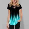 thumbnail image 2 of Womens Fashion Short Sleeve Blouse Printed Gradient V Neck Cross Strap T Shirt Casual Colorful Pullover Shirt Plus Size, 2 of 7