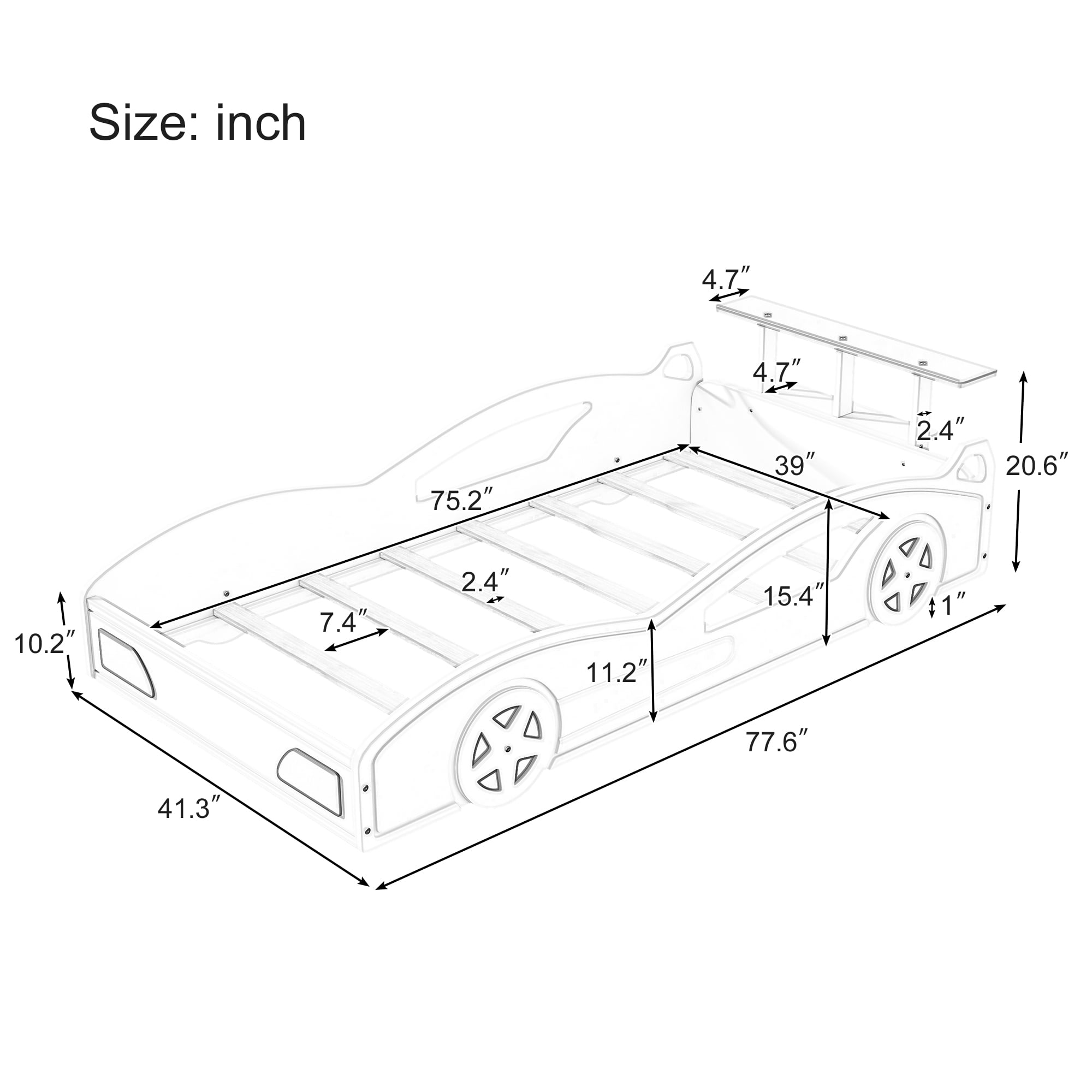 MAYEERTY Twin Wooden Race Car Bed with Wheels for Teens' Bedroom Red & Yellow
