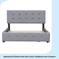 thumbnail image 6 of Upholstered Platform Bed with Classic Headboard and 4 Drawers, No Box Spring Needed, Linen Fabric, Queen Size Light Gray, 6 of 11