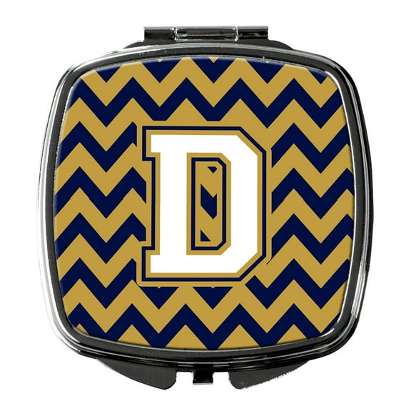 Letter D Chevron Navy Blue and Gold Compact Mirror CJ1057-DSCM