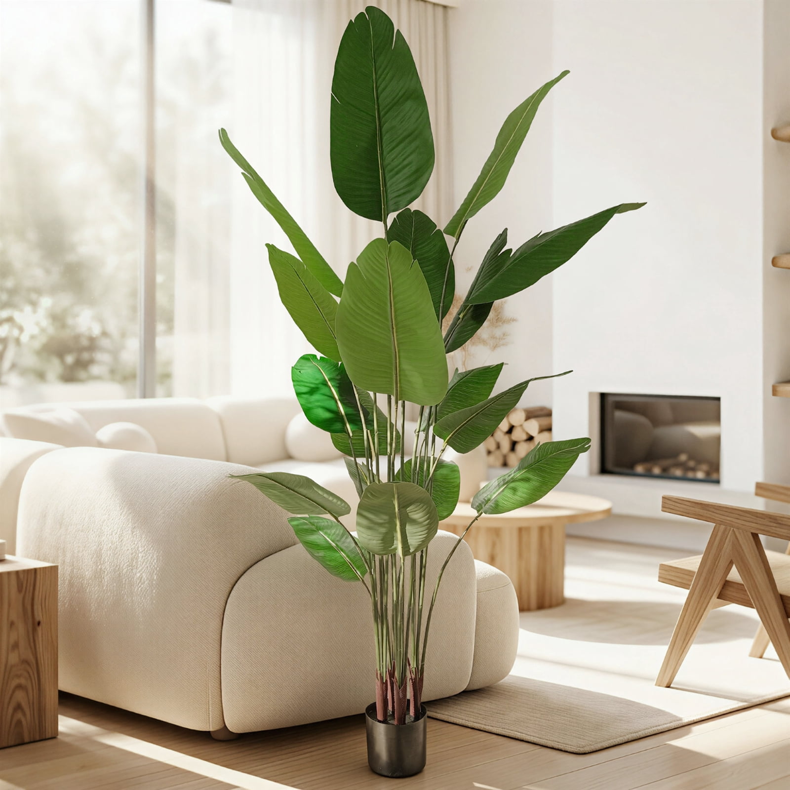 BEAUTYPEAK 6Ft Artificial Birds of Paradise Plant Faux Banana Leaf Tree Fake Tropical Palm Tree Indoor Outdoor Floor Plant