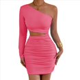 thumbnail image 1 of Vestido Mini de Cóctel con Volantes y Larga para Mujer, Moda 2025, con Hombros Descubiertos y Caderas Estrechas. Rosa Melocotón XS, 1 of 10