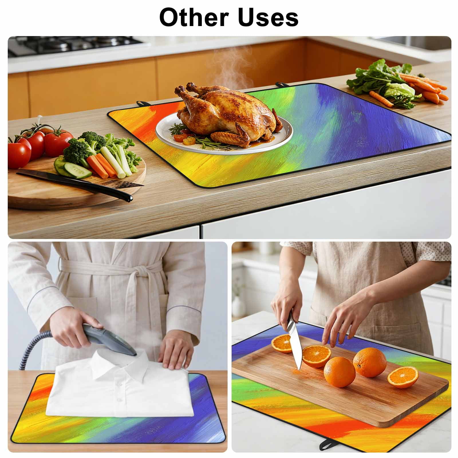Abstract Ombre Colored, Stove Top Cover for Electric Stove, Heat-proof & Non Slip Glass Top Stove Cover Protector, Rainbow Watercolor Painting Art Kitchen Flat Cooktop Rubber Mat 24x21 Inches