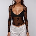 thumbnail image 2 of YUEHUA Women Y2k Lace Long Sleeve Crop Top Sexy Sheer See Through T Shirts Backless Slim Fit Going Out Tops, 2 of 6