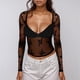 thumbnail image 1 of MHFRRA Nuevas Blusas de Encaje Sexys de Color Sólido para Mujer, Ropa Interior Informal de Manga Larga, Camisetas de Malla con Parte Inferior Negro, 1 of 5
