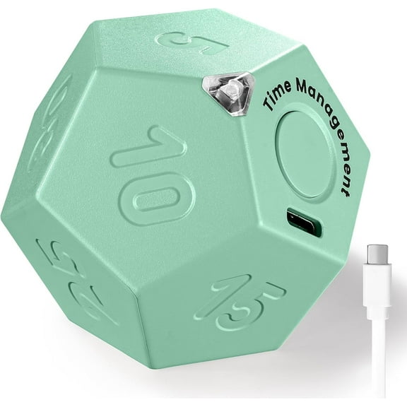 KADAMS Pomodoro Cube Countdown Timer, 11 Preset Intervals (1–90 Min), Flip Timer with Sound, Vibration & Silent Modes, Rechargeable Focus Tool for Study, Kitchen, ADHD (Green)