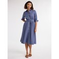 thumbnail image 3 of Free Assembly Women's and Women's Plus Belted Midi Shirtdress with Long Sleeves, Sizes XS-4X, 3 of 5