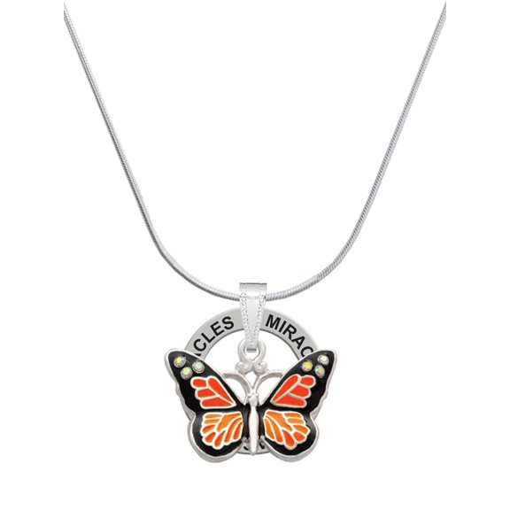 Delight Jewelry Silvertone Large Monarch Butterfly with 6 AB Crystals Miracles Ring Charm Necklace, 18"