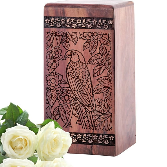 Parrot Urn - Large Urn For Ashes Adult Male - Wooden Urns For Human Ashes Adult - Funeral Urns For Adult Ashes Women - Memorial Urn For Human Ashes - Wood Urns For Human Ashes -14Inch