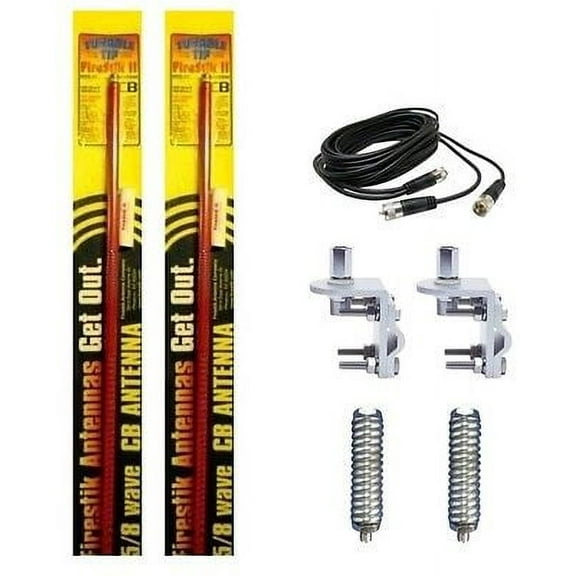 NEW 2 FIRESTIK 2 FS4 R 4FT RED CB ANTENNAS, 12FT DUAL COAX, MOUNTS & SPRINGS