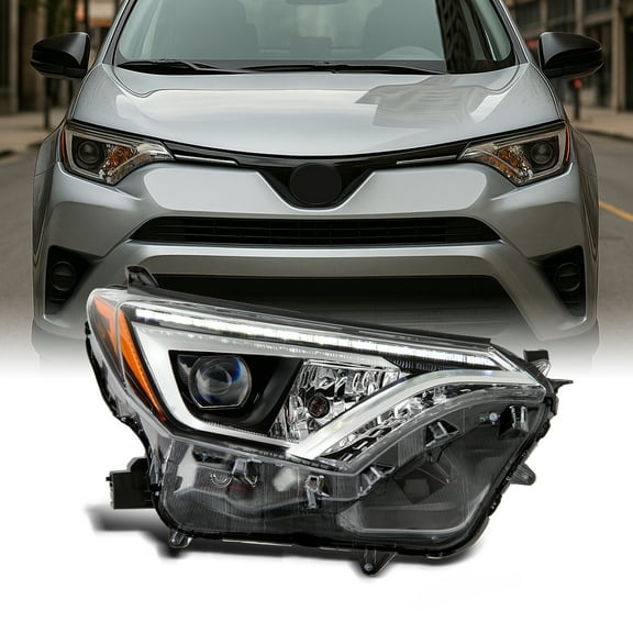 AKKON - Fits 2016 2017 2018 Toyota Rav4 LED DRL Projector Chrome Headlight Signal Light Bar Passenger Right Side Headlamp