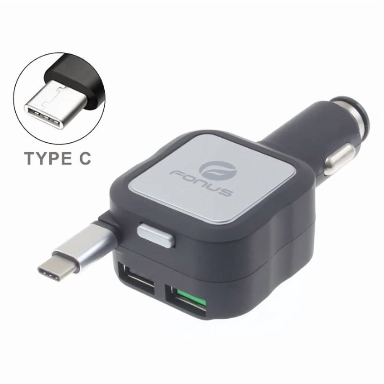 Car Charger Retractable for Motorola Moto G 5G (2022, 2023, 2024, 2025) Phone Models - 4.8Amp Type-C 2-Port USB Fast Charge DC Power