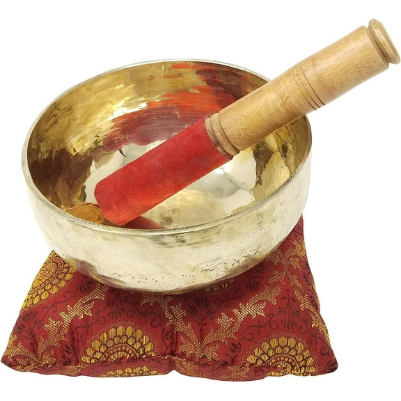 CRAFTSTRIBE 7" Handmade Crown Chatra Tibetan Singing Bowl Set| Meditation Healing Bowl With Mallet And Silk Cushion