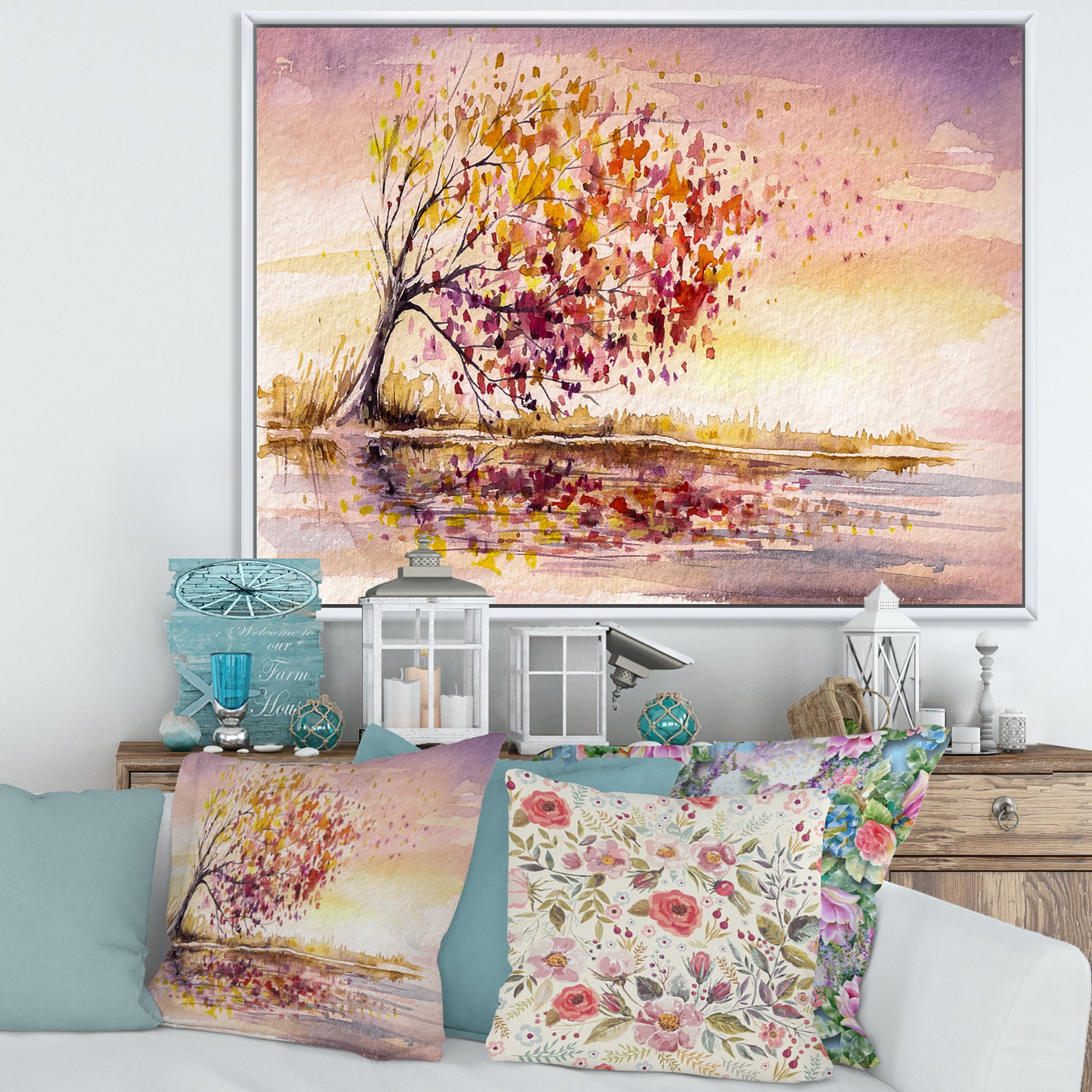 Designart 'Orange and Yellow Autumn Tree' Traditional Framed Canvas Wall Art Print