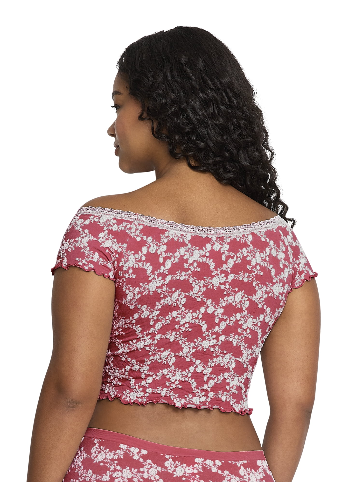 Mills by Millie Bobby Brown Women's Floral Seamless Off-Shoulder Crop Top, Sizes XS-XXXL