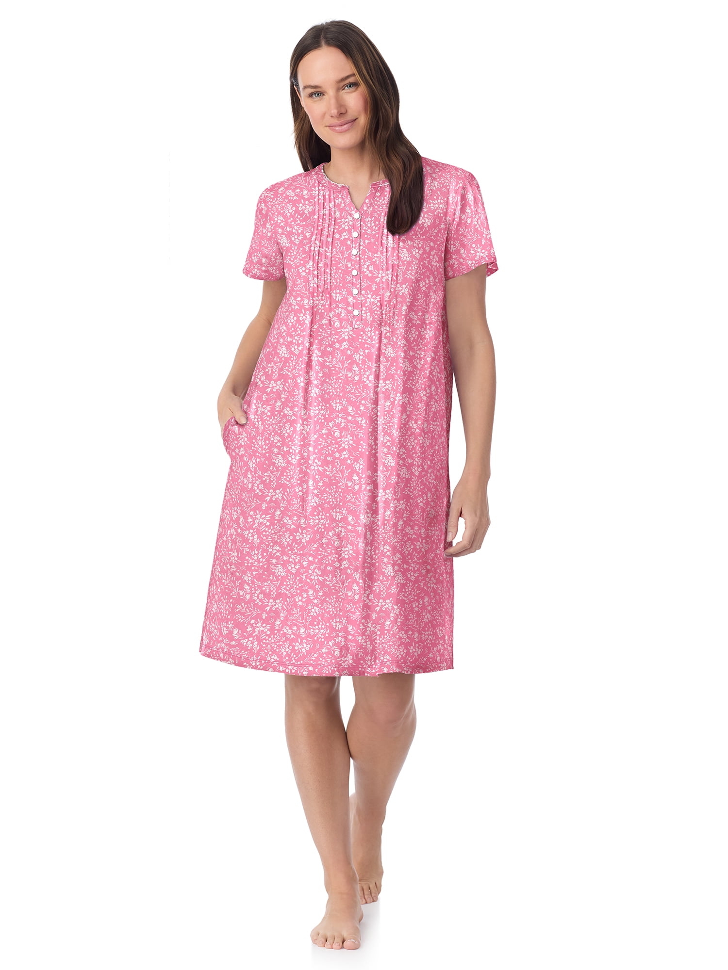 Aria Women’s Short Sleeve Split Neck Henley Nightgown 40”, Sizes XS to 5X