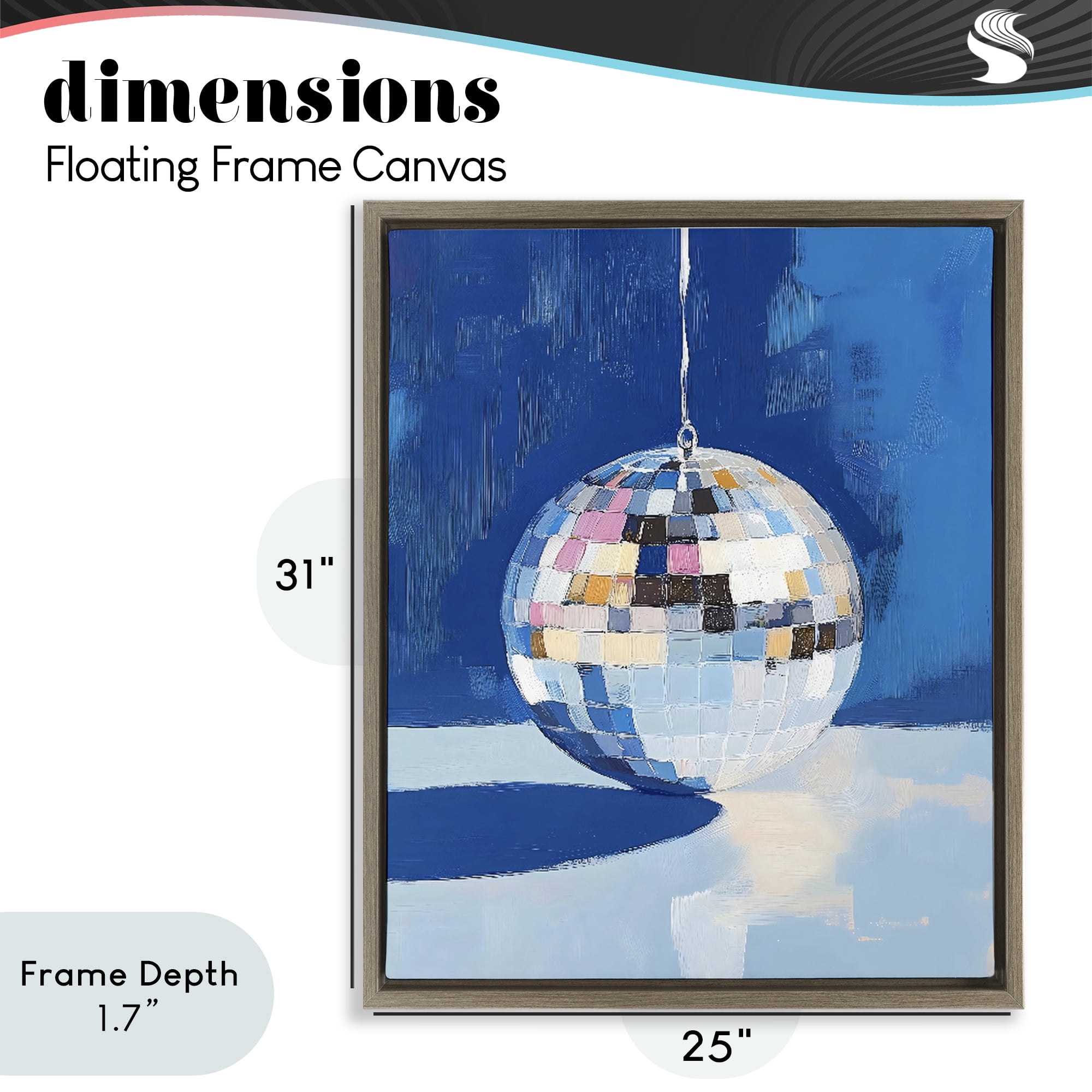 Stupell Industries Silver Dance Disco Ball Brown Framed Floater Canvas Wall Art, design by The Prints Vibe