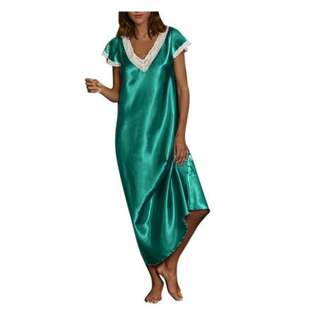 

Dresses for Women Casual Dressy Short Sleeve V Neck Homewear Pajamas Long Dress Nightgowns Sleepwear Crewneck Holiday Dresses for Women 2023
