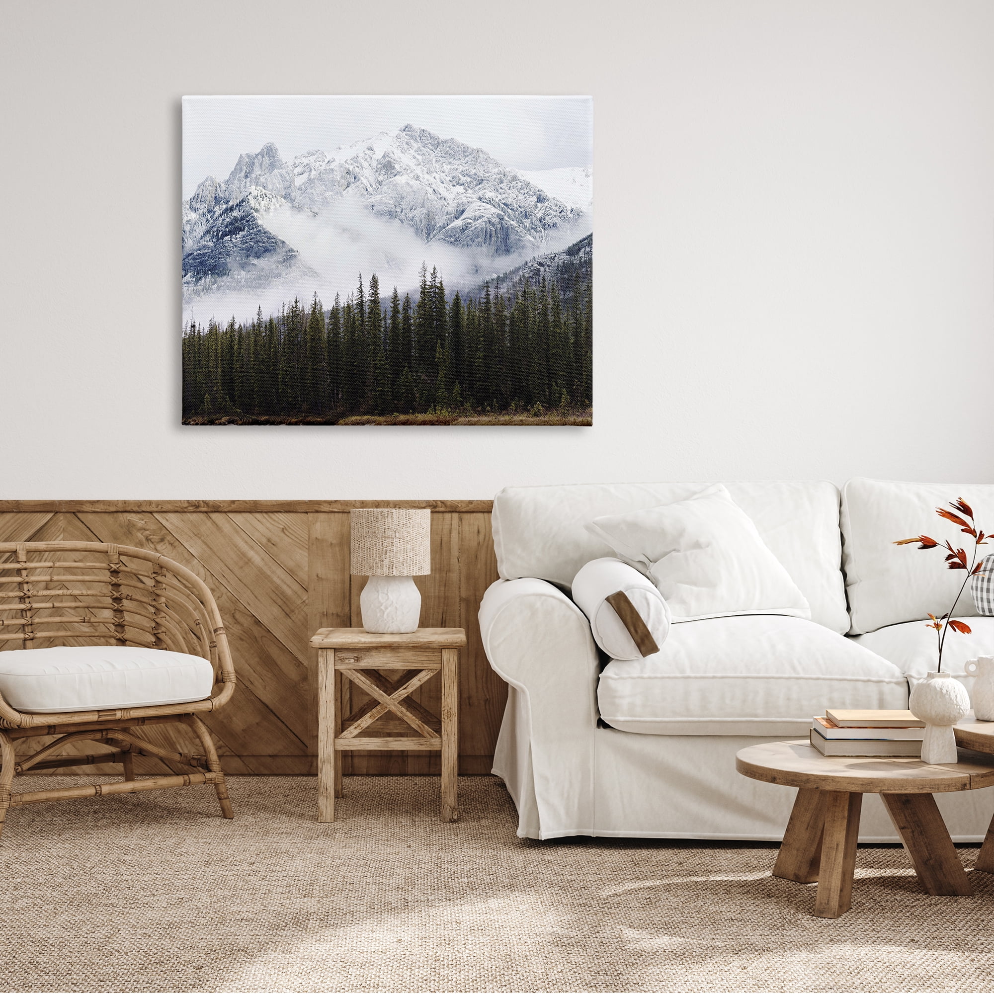 Stupell Industries Snowy Mountain Top Tall Fir Trees Modern Photography, 48 x 36,Design by Jennifer Henriksen