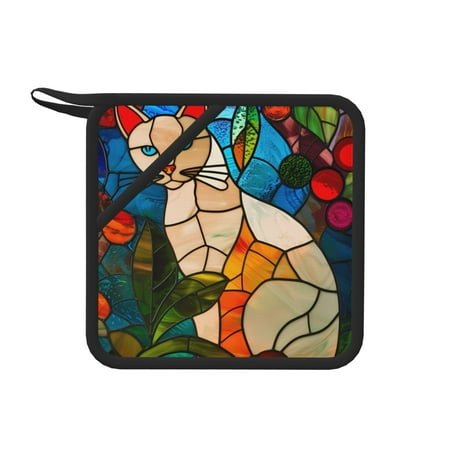 

Lukts Stained Glass Cat Art for Silicone Anti-hot Mats - Heat Resistant for Kitchen Counter Dish Drying Mat Silicone Trivets Hot Pads for Kitchen Counter