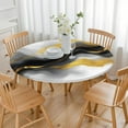 thumbnail image 3 of Black and Gold Marble Glitter Streaks Pattern Round Fitted Tablecloth with Elastic Edge,Dining Table Cover Waterproof,Outdoor Round Tablecloth for Camping,Dining,Indoor and Outdoor, 3 of 7