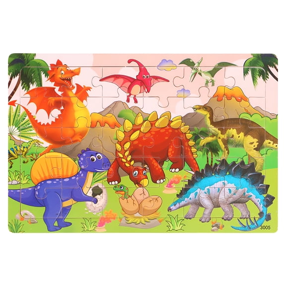 CYFW Wooden 30-Piece Puzzle with Dinosaur and Animal Designs, Educational Jigsaw Game for 3-5 Years, Travel-Friendly Learning Puzzle