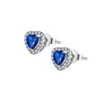 thumbnail image 3 of Devuggo Sterling Silver Heart Shaped Simulated Blue Sapphire Stud Earrings for Women, 3 of 5