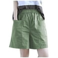 thumbnail image 3 of FRSASU Women's Bermuda Shorts Casual Wide Leg Knee Length Elastic Waist Summer Beach Short with Pokcets Green, 3 of 6