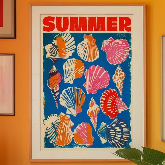 Kna Prints - Sea Shell Poster, Red Wall Art, Kitchen Wall Decor, Summer House Poster, Psychedelic Art, Home Decor, Verano Poster, Eclectic Wall Art Unframed Poster, UNFRAMED-8x12