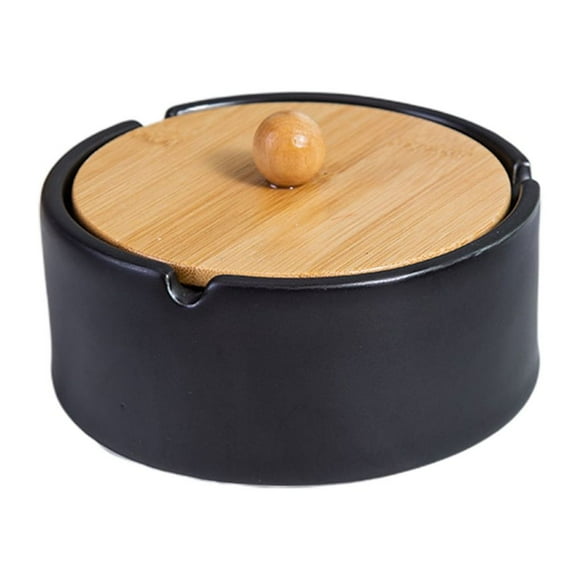 Ceramic Ashtray Windproof Tobacco Jar Creative Cigarette Ashtray Desktop Ash Tray with Lid Black