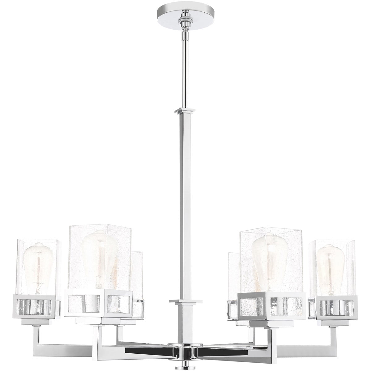 6 Light Polished Chrome Chandelier with Hand Blown Clear Seeded Glass Shade