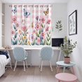 thumbnail image 4 of Pink Flowers Kitchen Curtains Window Panels, Spring Floral Butterfly Leaves Plants Rustic Plaid Insulated Window Treatment Curtain, Grommet Curtains for Bedroom/Living Room, 2 Piece 52"Wx72"L, 4 of 8