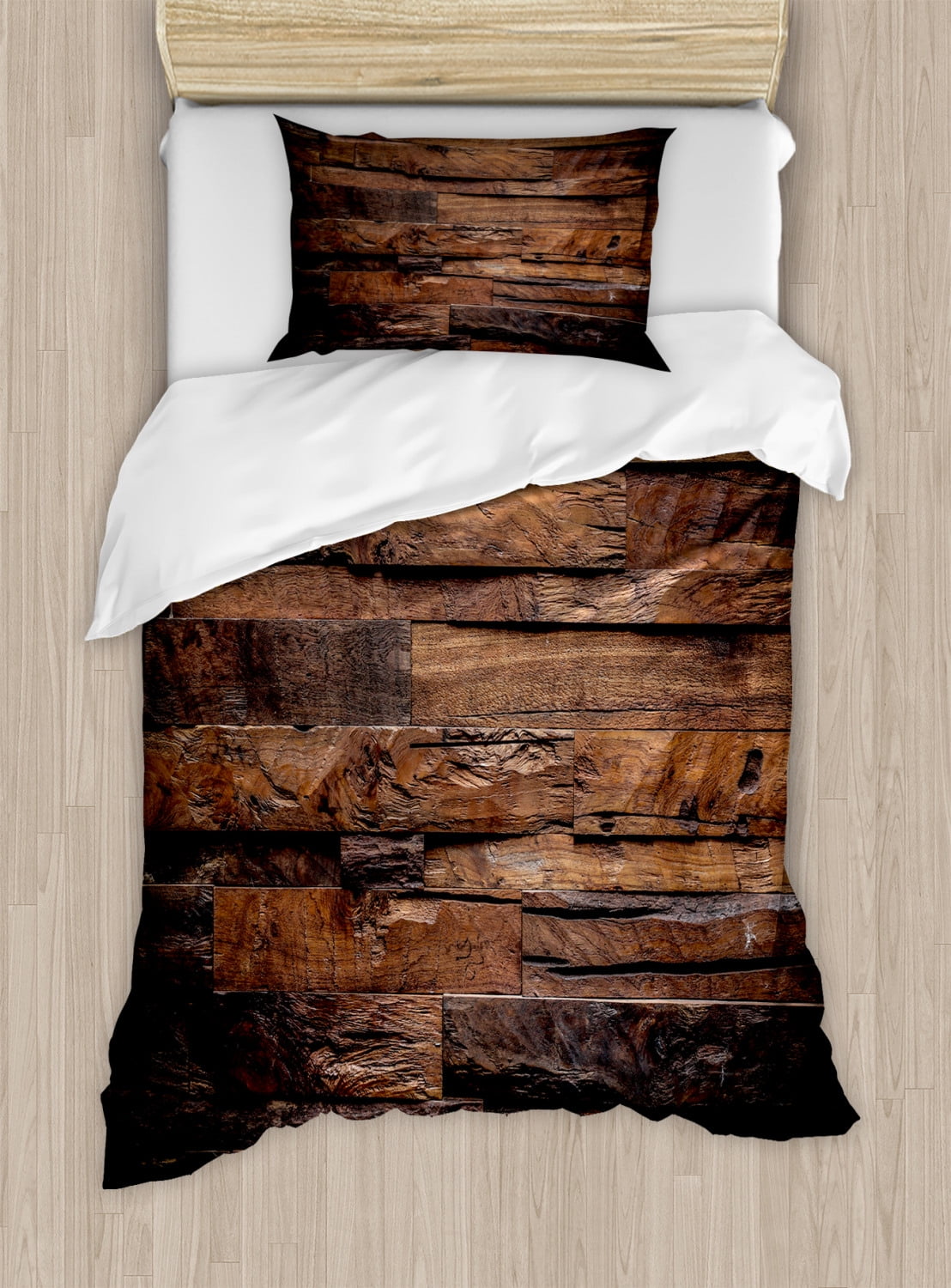 Chocolate Duvet Cover Set Rough Dark Timber Texture Image Rustic
